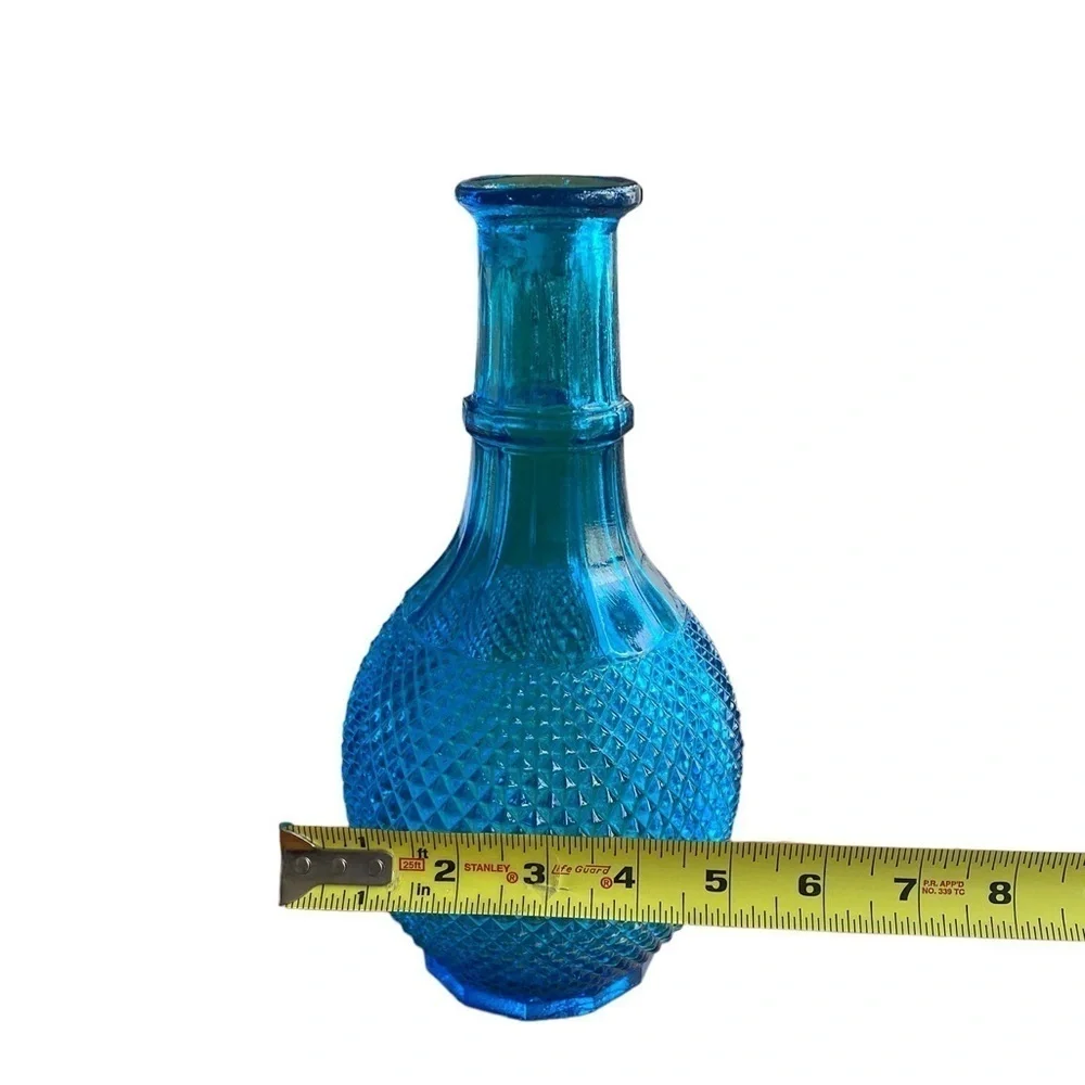 Blue Glass Diamond Point Cut Hobnail Glass Decanter No Cover